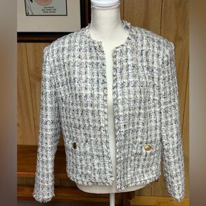 Express White Metallic Boucle Tweed Blazer Size L